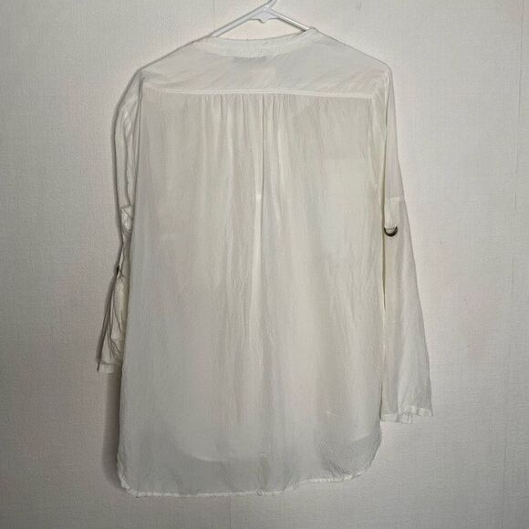 TRINA TURK Top Womens L Jemison Collarless Roll-Tab Sleeve‎ Henley Blouse Ivory - Picture 10 of 11